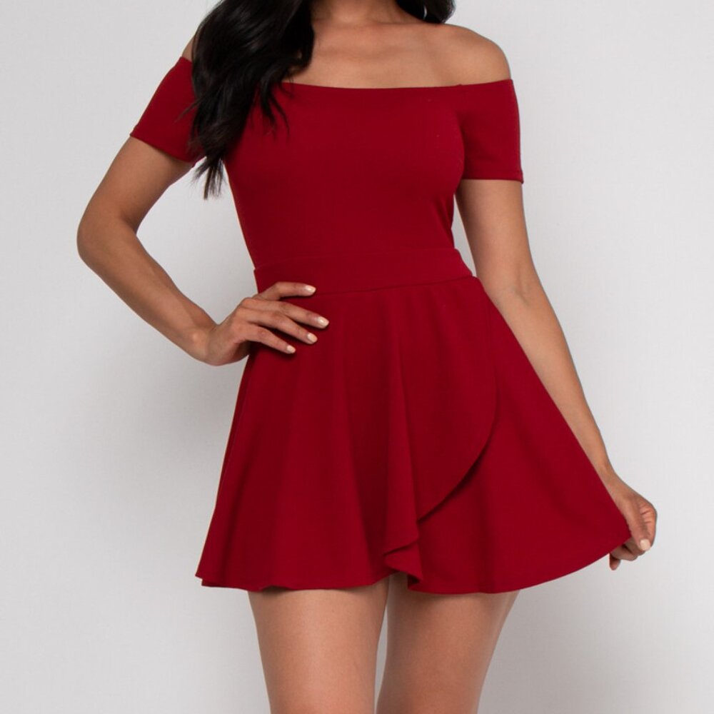 Womens Iris red off the shoulder fit and flare romper size M